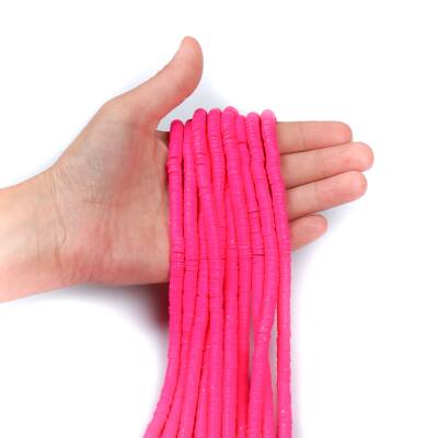 1 Dizi (40 Cm) - 6 Mm Fimo Boncuk, Fosfor Pembe Renk Polimer Kil Fimo Boncuk Dizisi, Hamur Boncuk - 3