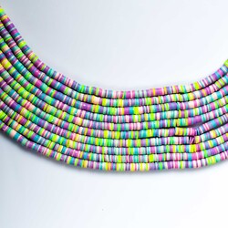 1 Dizi (40 Cm) - 6 Mm Fimo Boncuk, Mor-Yeşil Tonları Renk Polimer Kil Fimo Boncuk Dizisi, Hamur Boncuk - 2