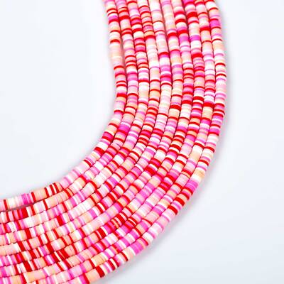 1 Dizi (40 Cm) - 6 Mm Fimo Boncuk, Pembe Tonları Renk Polimer Kil Fimo Boncuk Dizisi, Hamur Boncuk - 1