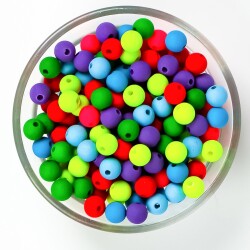 25 Gram - 8 mm Karışık Neon Renk Yuvarlak Plastik Boncuk, (25gr - 85-90 Adet Arası) - 1