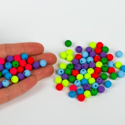 25 Gram - 8 mm Karışık Neon Renk Yuvarlak Plastik Boncuk, (25gr - 85-90 Adet Arası) - 4