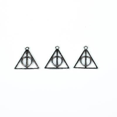 4 Adet - 21 mm Harry Potter Yadigarlar Sembolü Desenli Metal Uç, Takı Malzemesi, Boyalı Gümüş Kaplama - 2