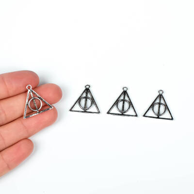 4 Adet - 21 mm Harry Potter Yadigarlar Sembolü Desenli Metal Uç, Takı Malzemesi, Boyalı Gümüş Kaplama - 1