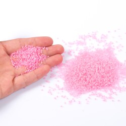 50 Gram, Cam Kesme Boncuk, Takı Yapım Boncuğu, Kesme Kum Boncuk, Şeffaf Açık Pembe Renk - 4