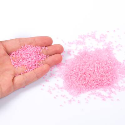 50 Gram, Cam Kesme Boncuk, Takı Yapım Boncuğu, Kesme Kum Boncuk, Şeffaf Açık Pembe Renk - 4